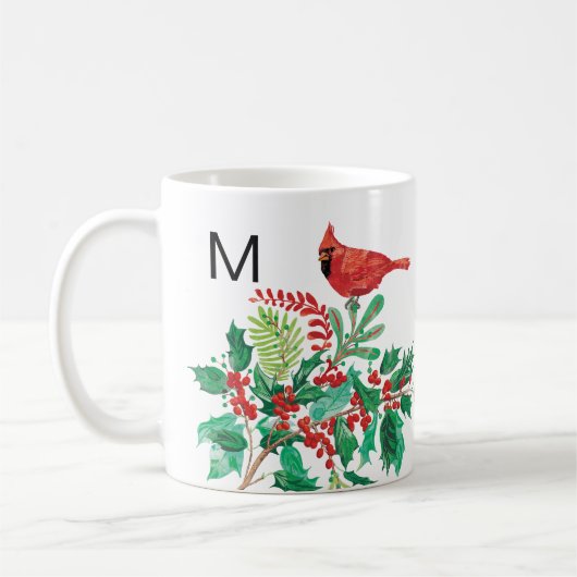 Modern Cardinal Holly Monogram Classic Mug, 11 oz Koffiemok (Links)