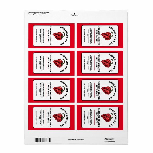 Modern Carolina Reaper Pepper Hot Sauce Label (Full Sheet)