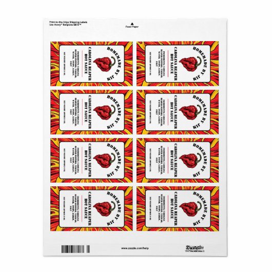 Modern Carolina Reaper Pepper Hot Sauce Label (Full Sheet)