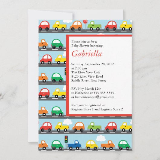 Modern Cars Boy Baby shower Invitation Kaart (Voorkant)