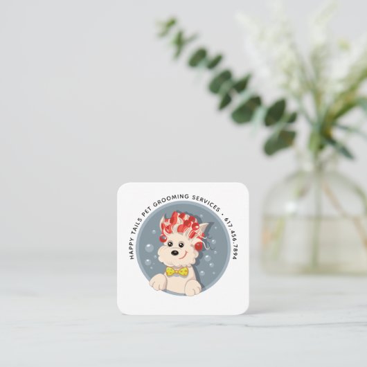Modern Cartoon Dog Grooming Vierkante Visitekaartje (Staand voorkant)