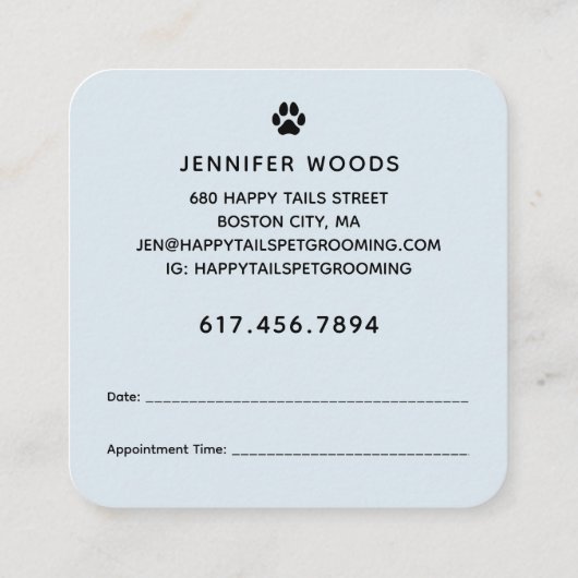 Modern Cartoon Dog Grooming Vierkante Visitekaartje (Achterkant)