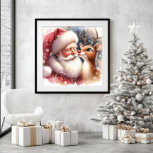 Modern Cartoon Santa Rudolph Christmas Wall Art