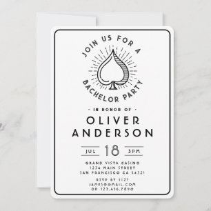 Modern Casino Bachelor Party Poker Kaart   Wit