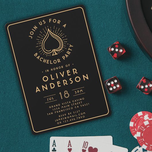 Modern Casino Bachelor Party Poker Kaart | Zwart