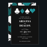 Modern Casino Blauwgroen Glitter Bruiloft Kaart<br><div class="desc">Deze uitnodiging is een trouwuitnodiging voor het moderne paar,  met een strakke en eenvoudige typografie met een modern gevoel en een glitzy casino thema afbeelding van blauwgroen glitter en witte kaart pakken,  waardoor dit de perfecte keuze is voor een uitbundige Las Vegas-affaire.</div>