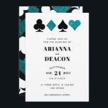Modern Casino Blauwgroen Glitter Bruiloft Uitnodig Kaart<br><div class="desc">Deze uitnodiging is een trouwuitnodiging voor het moderne paar,  met een strakke en eenvoudige typografie met een modern gevoel en een glitzy casino thema afbeelding van blauwgroen glitter en witte kaart pakken,  waardoor dit de perfecte keuze is voor een uitbundige Las Vegas-affaire.</div>