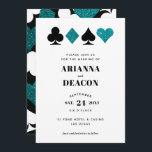 Modern Casino Blauwgroen Glitter Bruiloft Uitnodig Kaart<br><div class="desc">Deze uitnodiging is een trouwuitnodiging voor het moderne paar,  met een strakke en eenvoudige typografie met een modern gevoel en een glitzy casino thema afbeelding van blauwgroen glitter en witte kaart pakken,  waardoor dit de perfecte keuze is voor een uitbundige Las Vegas-affaire.</div>