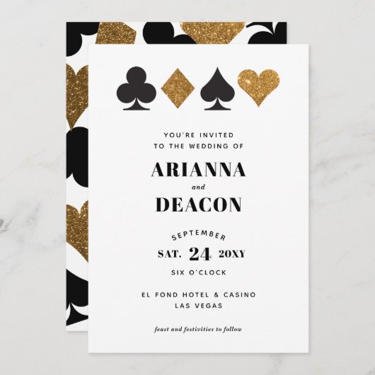 Modern Casino Goud Glitter Bruiloft Uitnodiging (Voorkant / Achterkant)