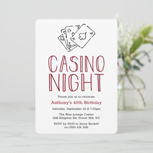 Modern Casino Night Birthday Party Invitation Kaart (Staand voorkant)