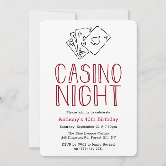Modern Casino Night Birthday Party Invitation Kaart (Voorkant)