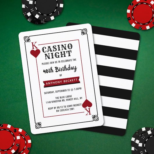 Modern Casino Night Birthday Party Invitation Kaart