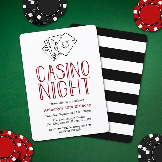 Modern Casino Night Birthday Party Invitation Kaart