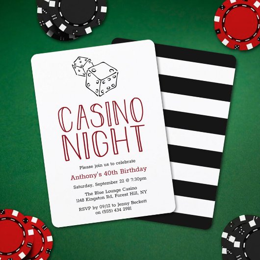 Modern Casino Night Birthday Party Invitation Kaart