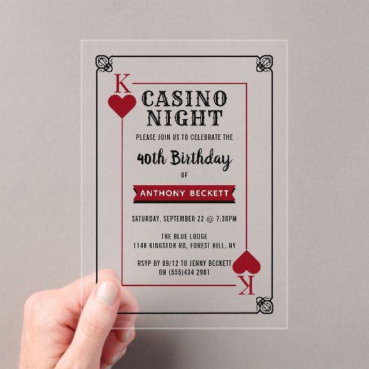 Modern Casino Night Verjaardagsfeest Acryl Uitnodigingen (Insitu (Draagbaar))