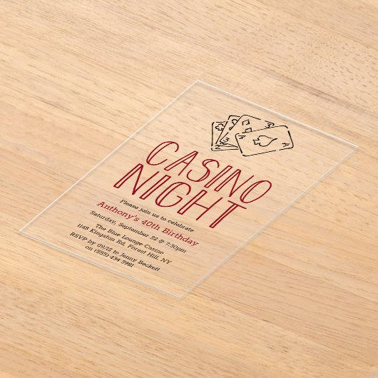 Modern Casino Night Verjaardagsfeest Acryl Uitnodigingen (Laagn)