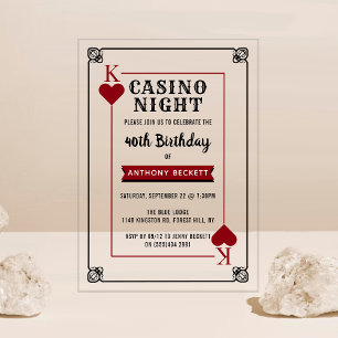 Modern Casino Night Verjaardagsfeest Acryl Uitnodigingen