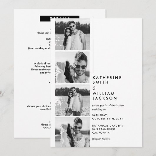 Modern Casual 4 Foto Booth All-in-One Weddenschap Kaart (Voorkant / Achterkant)