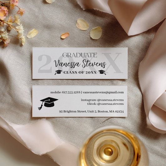 Modern Casual  black white name card graduation Mini Visitekaartje