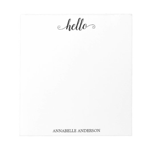 Modern Casual elegant script zwart grijs Hallo Notitieblok (Voorkant)
