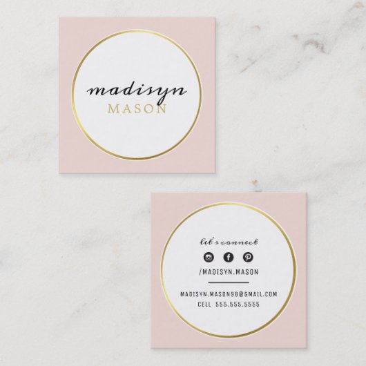 MODERN CASUAL elegante border zwart goud blush roz Vierkante Visitekaartje (Voorkant / Achterkant)