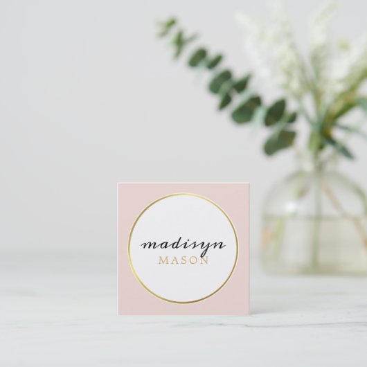 MODERN CASUAL elegante border zwart goud blush roz Vierkante Visitekaartje (Staand voorkant)