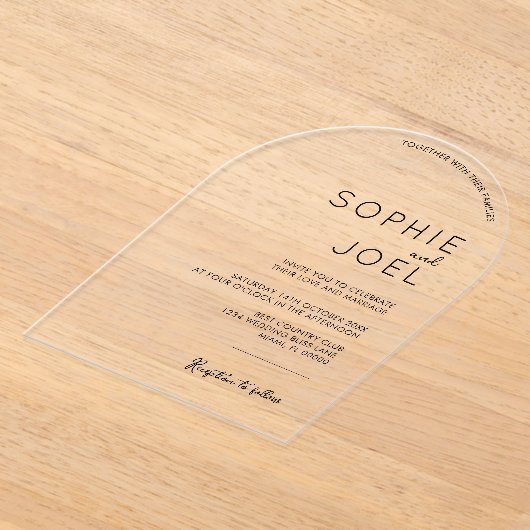 Modern Casual minimalistisch zwart op een heldere  Acryl Uitnodigingen (Laagn)