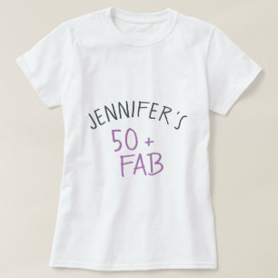 Modern Casual Paarse Zwart 50 Fabulous Birthday T-shirt