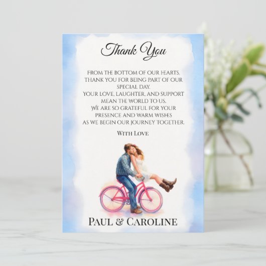 Modern Casual Romantisch Paar Illustratie Partij Bedankkaart (Staand voorkant)