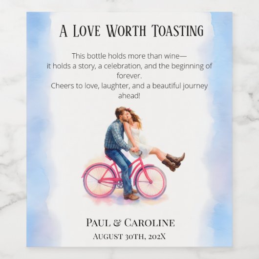 Modern Casual Romantisch Trouwen Artistiek Paar Wijn Etiket (Enkel label)