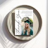 Modern Casual Script Arch Photo Afstuderen Black Bedankkaart