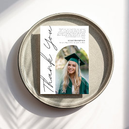 Modern Casual Script Arch Photo Afstuderen Black Bedankkaart