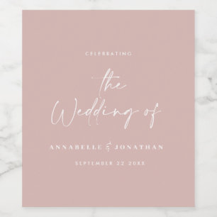 Modern casual script blush roze typografie bruilof wijn etiket