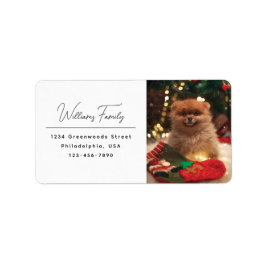 Modern Casual Script Dog Christmas Retouradres Etiket