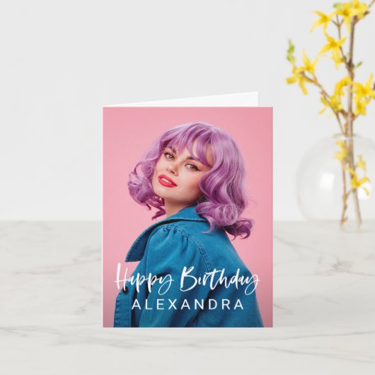 Modern Casual script en foto | Fijne verjaardag Kaart (Gele Bloem)