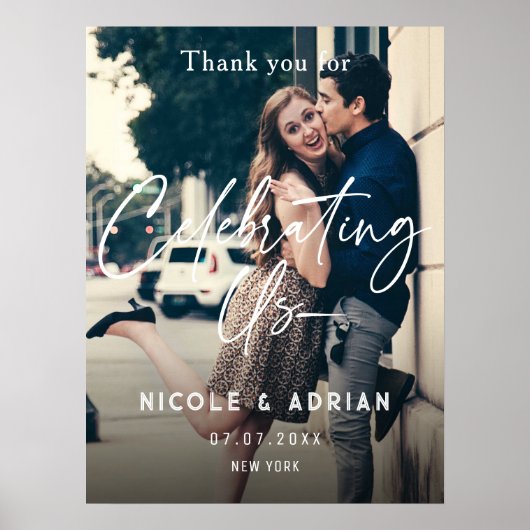 Modern casual script foto bruiloft welkomstbord poster (Voorkant)