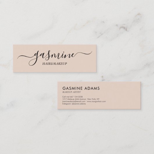 Modern Casual script voor chic Black en Cream Beig Mini Visitekaartje (Voorkant / Achterkant)