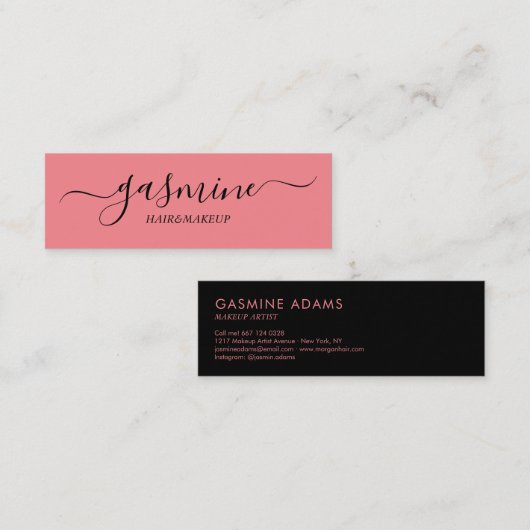 Modern Casual script voor zwart-wit en roze Mini Visitekaartje (Voorkant / Achterkant)