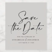 Modern casual script zwart grijs typografie bruilo wijn etiket (Enkel label)