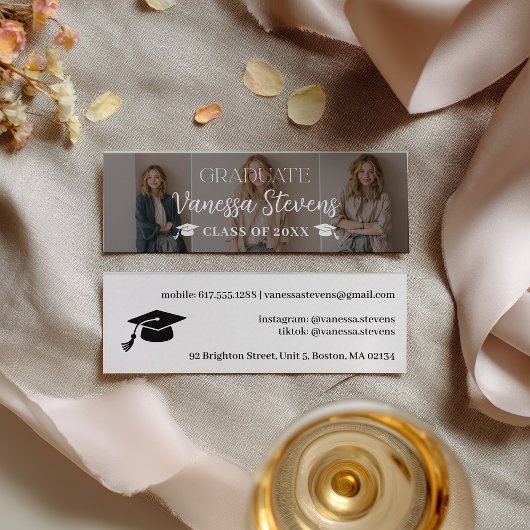 Modern Casual  Simple3 photos name card graduation Mini Visitekaartje
