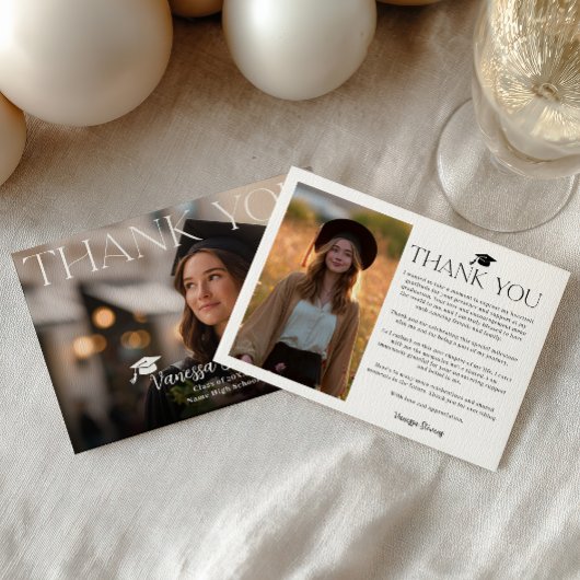 Modern Casual Simple Trendy 2 photos graduation Bedankkaart