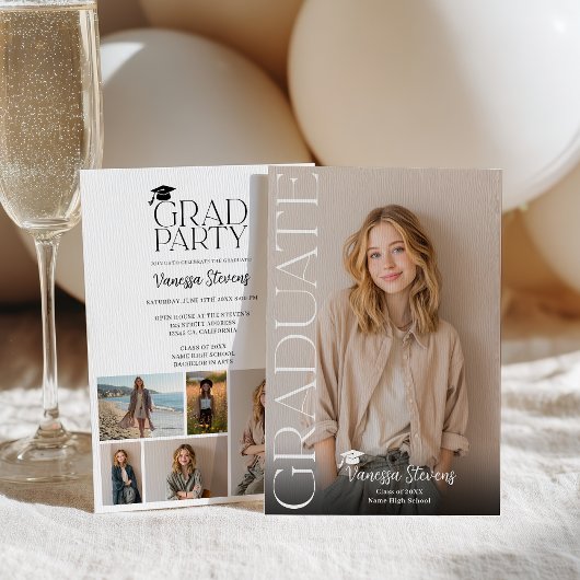Modern Casual  Simple Trendy 6 photos graduation Aankondiging