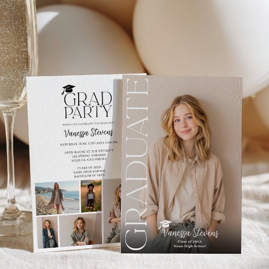 Modern Casual  Simple Trendy 6 photos graduation Kaart