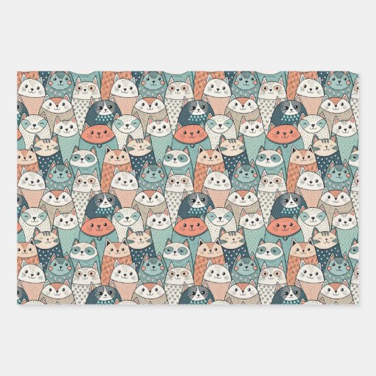 Modern Cat Characters Pattern Inpakpapier Vel (Voorkant 3)