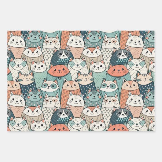 Modern Cat Characters Pattern Inpakpapier Vel (Voorkant 2)