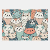 Modern Cat Characters Pattern Inpakpapier Vel (Voorkant)
