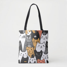Modern Cat Faces Canvas tas – Stijlvolle Cartoon C