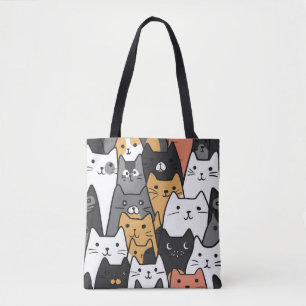 Modern Cat Faces Canvas tas – Stijlvolle Cartoon C