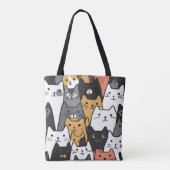 Modern Cat Faces Canvas tas – Stijlvolle Cartoon C (Achterkant)