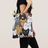 Modern Cat Faces Canvas tas – Stijlvolle Cartoon C (Dichtbij)